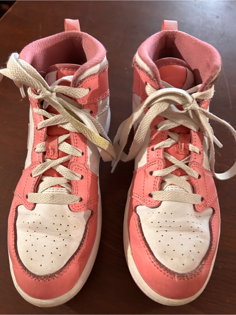 Nike Kids Pink and White High-Top Sneakers with Lace-Up Closure